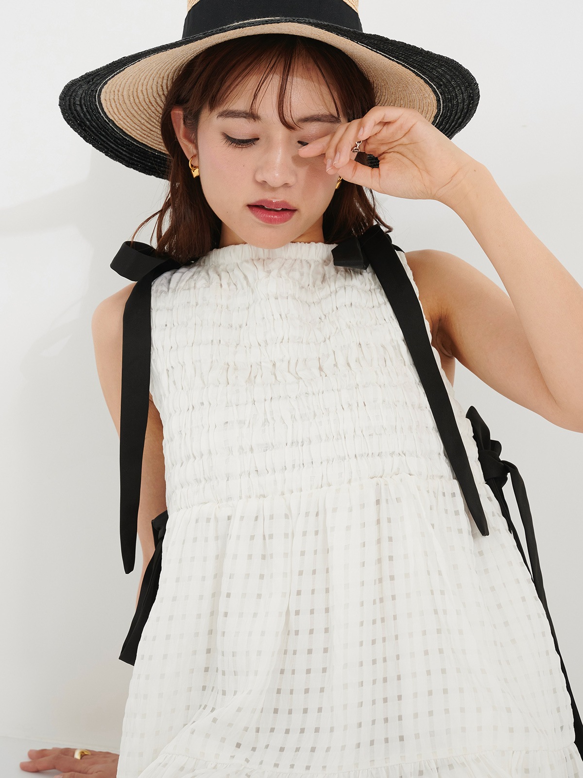 5月25日21:00発売開始】リボンチェックジャガードワンピース | DRESS