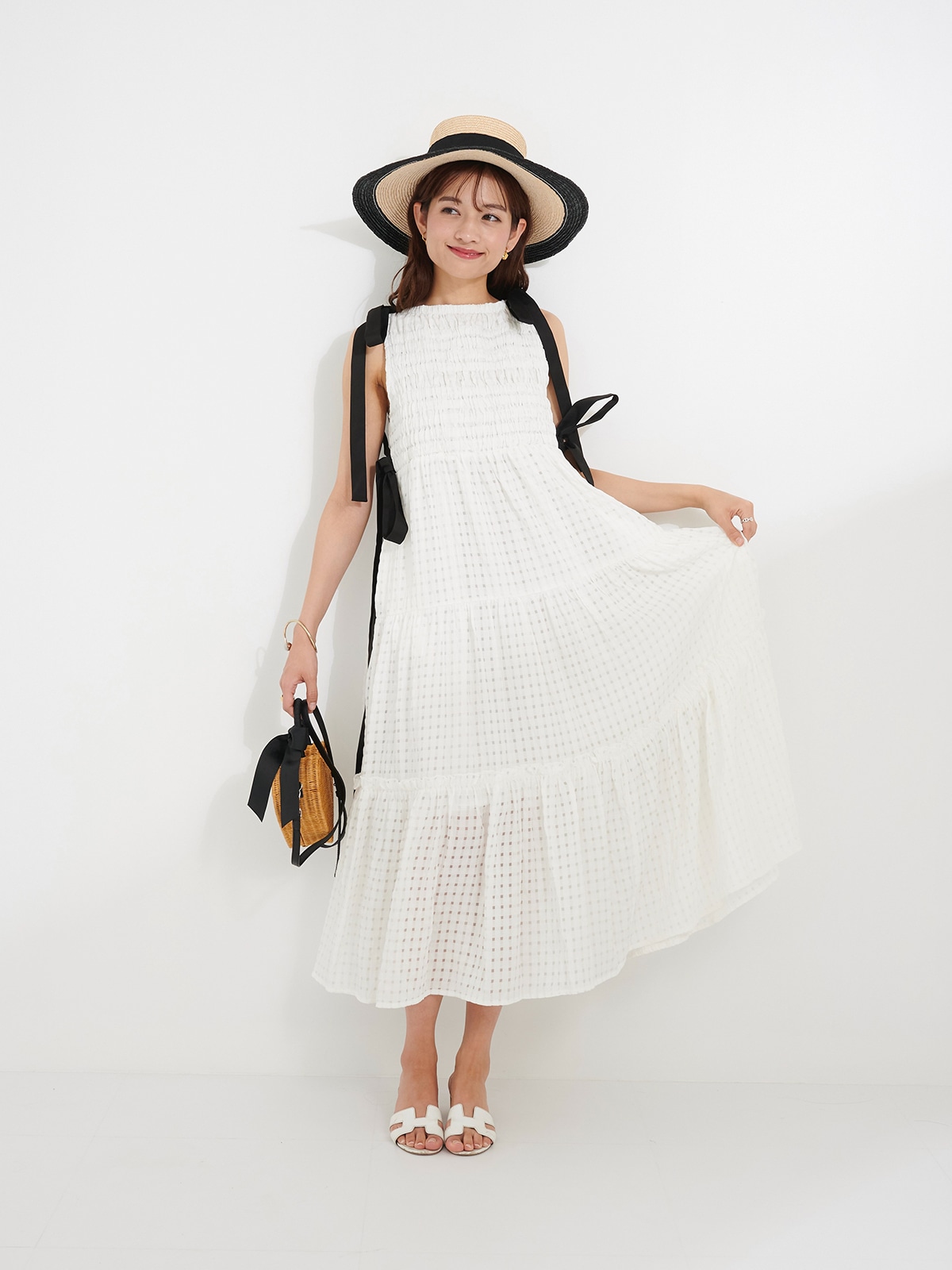 5月25日21:00発売開始】リボンチェックジャガードワンピース | DRESS