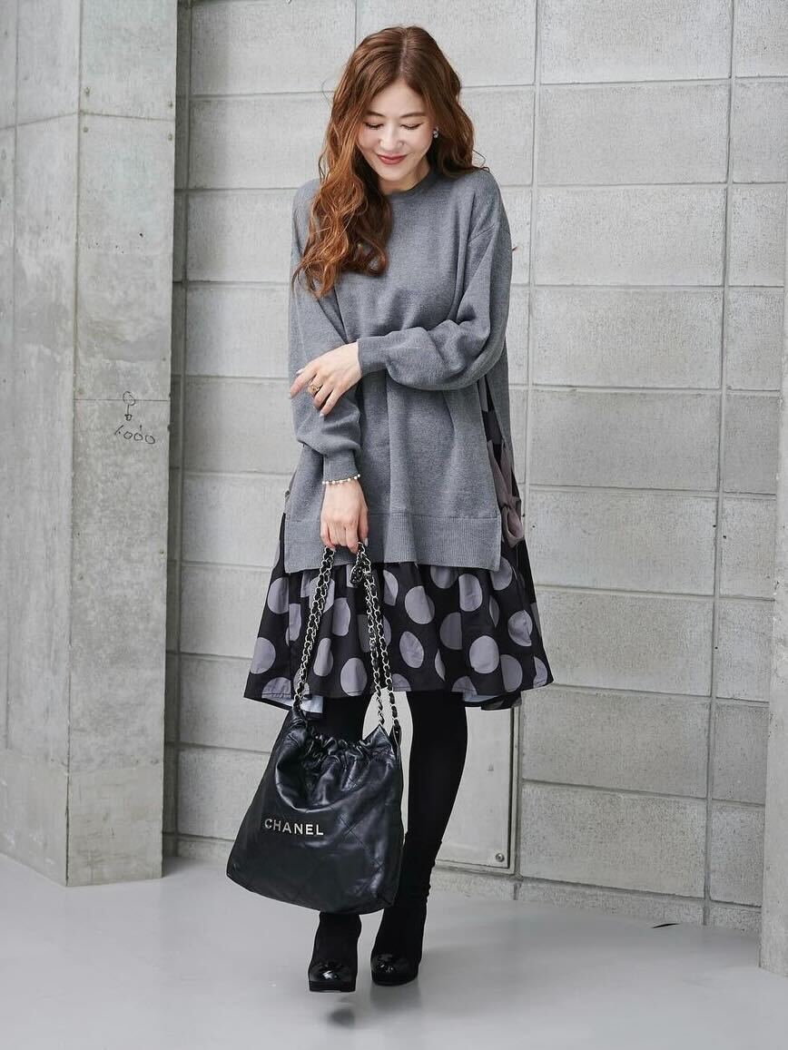 OBLI ニットドッキングドットワンピース ニットドッキングドットワンピース | DRESS | OBLI