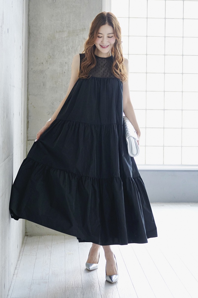 ドットチュールドッキングティアードワンピース | DRESS | OBLI
