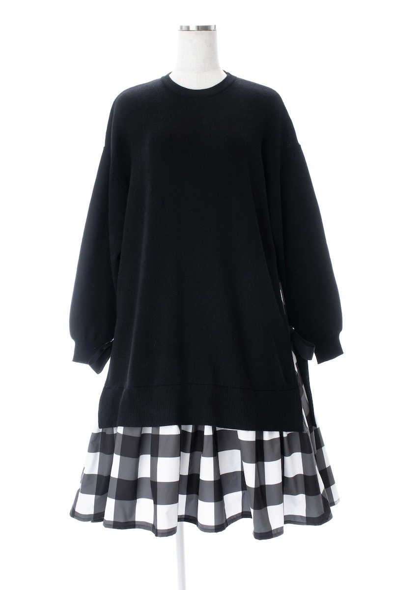 ニットドッキングワンピース/ブラックチェック