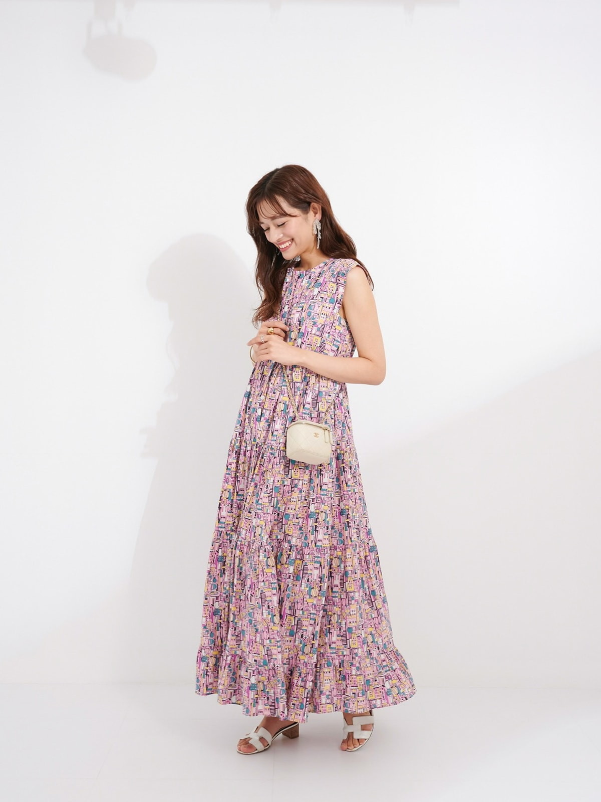コスメプリントティアードワンピース | DRESS | OBLI