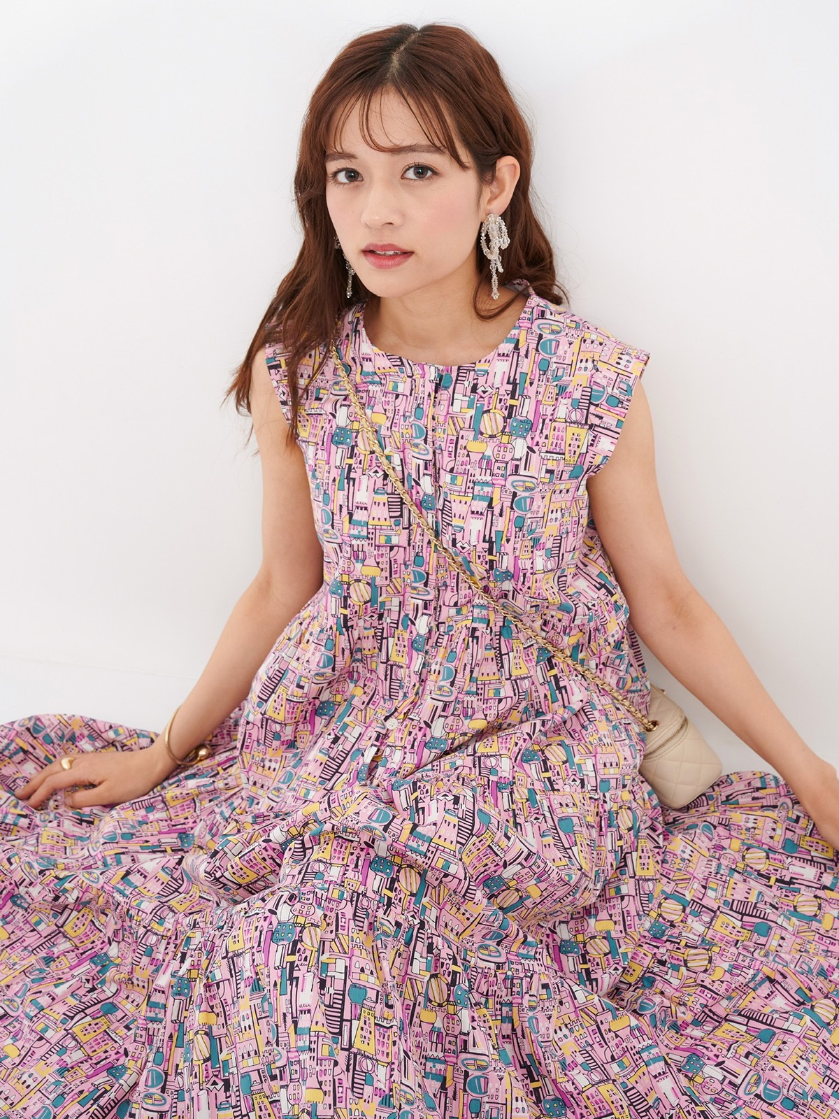 コスメプリントティアードワンピース | DRESS | OBLI