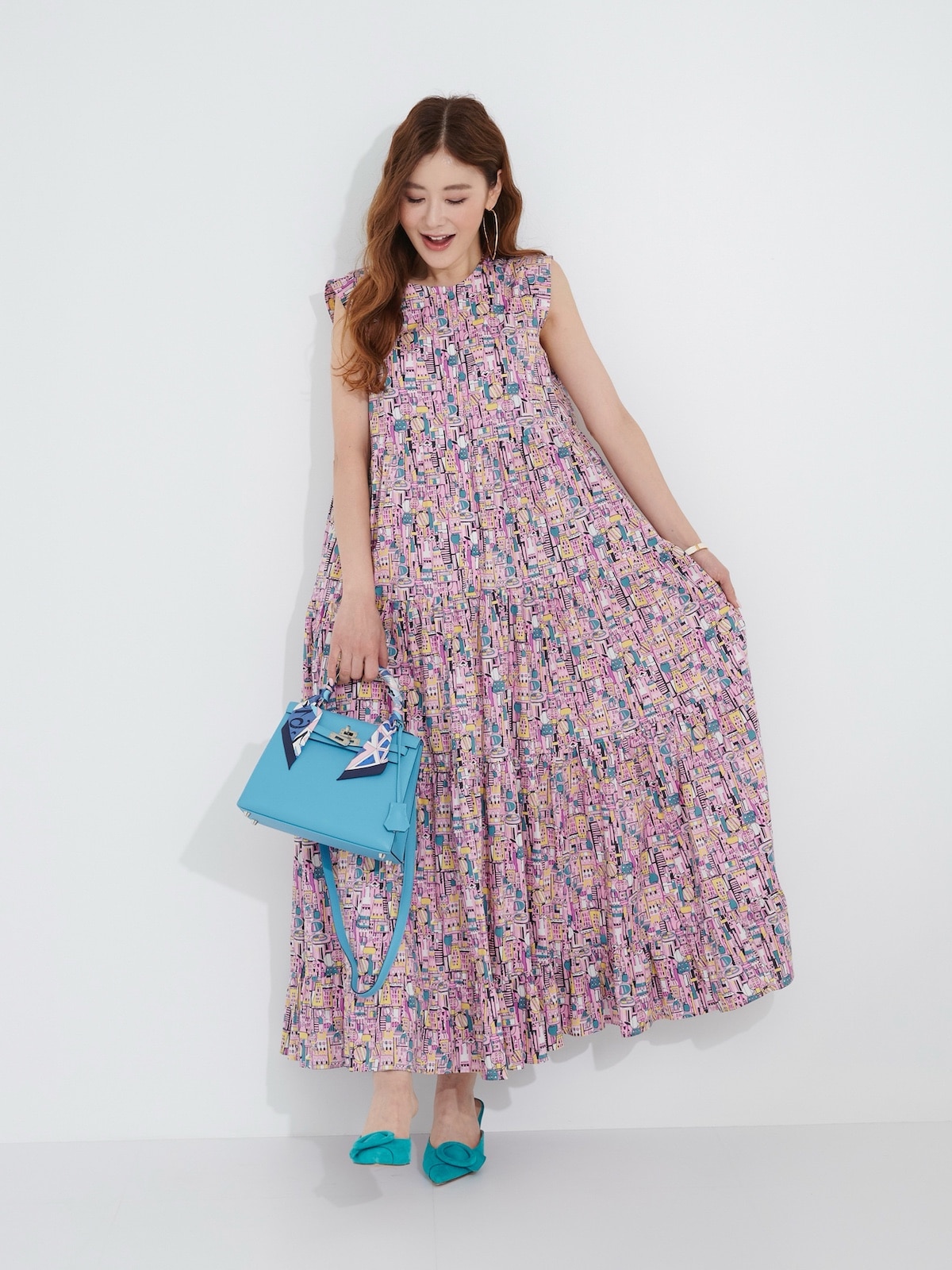 コスメプリントティアードワンピース | DRESS | OBLI