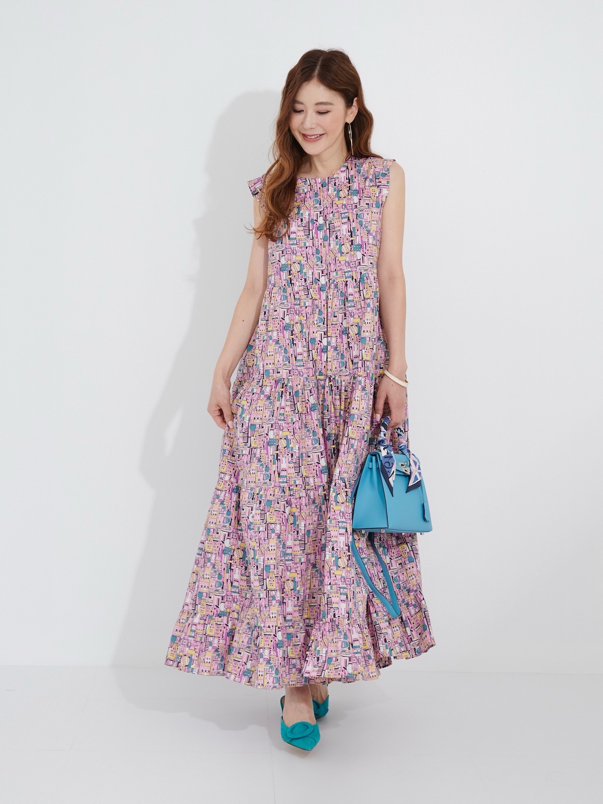 コスメプリントティアードワンピース | DRESS | OBLI