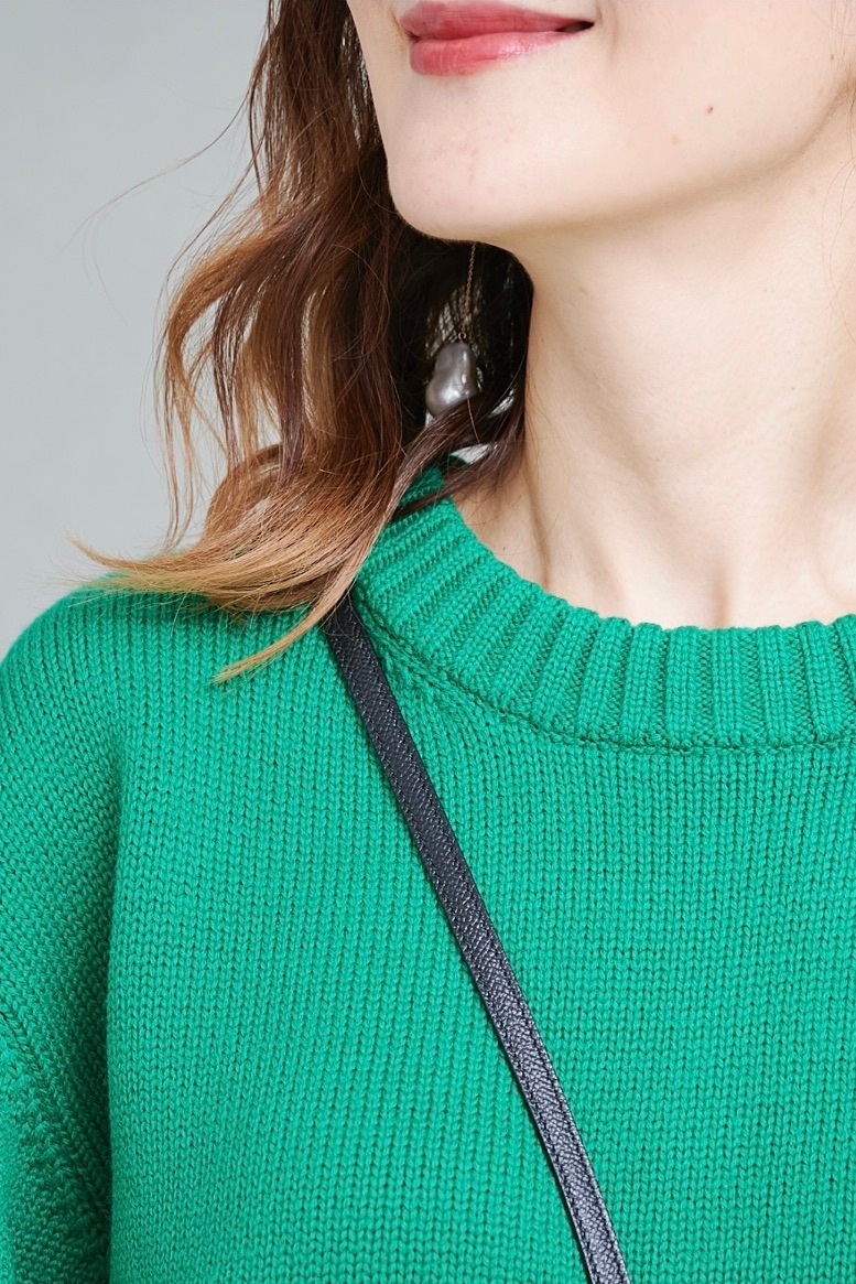 バックスリットカラーニット/グリーン