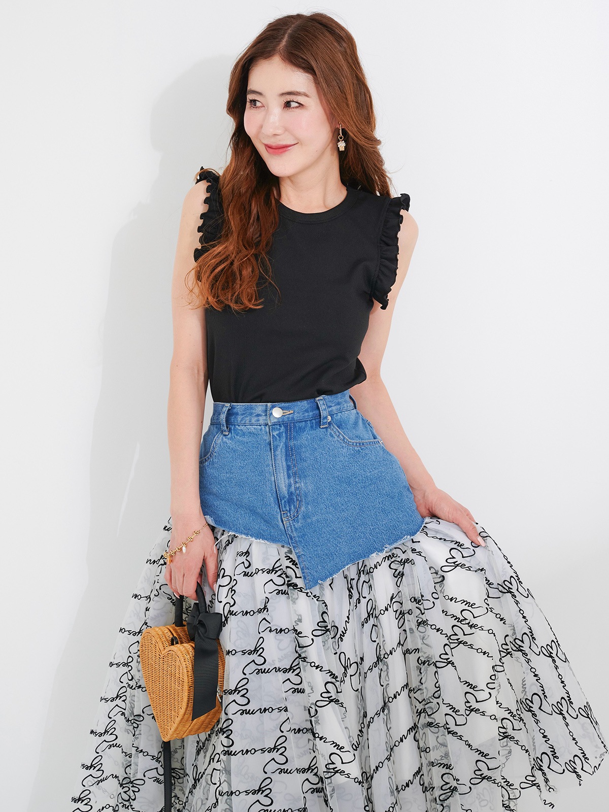 フリルタンクトップ/ブラック【残りわずか】 | TOPS | OBLI