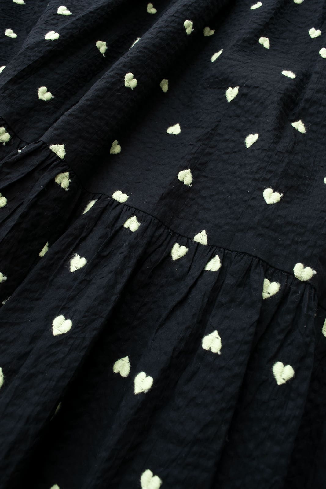 ハート刺繍ティアードワンピース/ライムイエロー