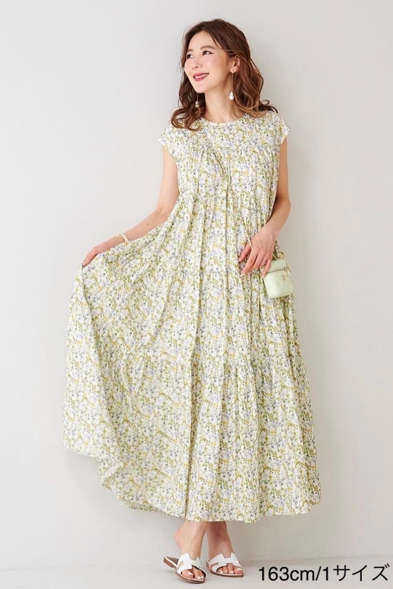 フレンチスリーブフラワーティアードワンピース | ALL | OBLI 