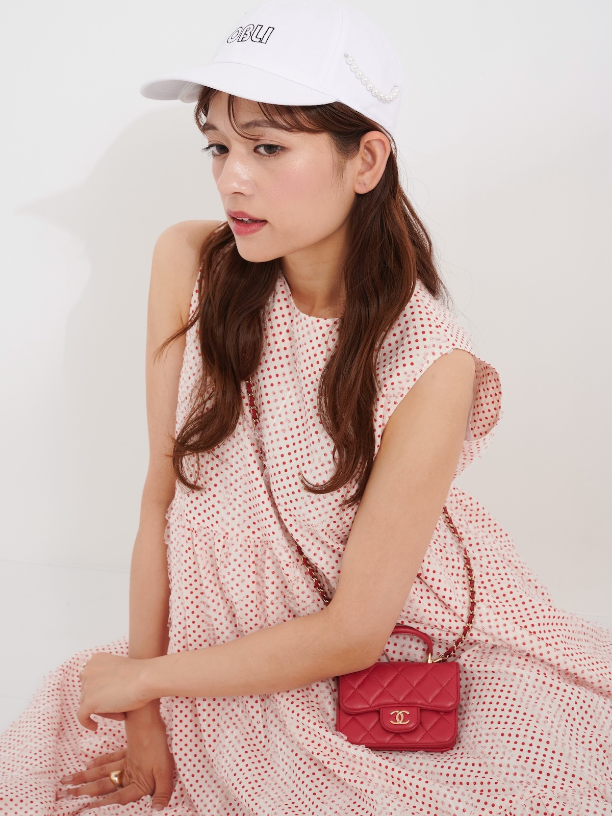 レッドドットチュールティアードワンピース【残りわずか】