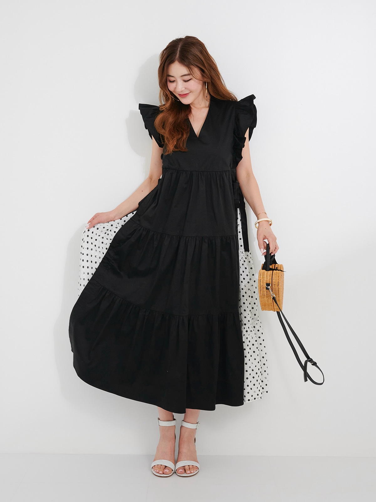 ドットサッカードッキングワンピース | DRESS | OBLI
