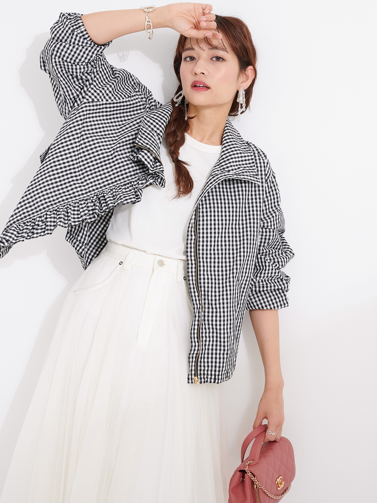 OBLI ギンガムチェックブラウス ギンガムチェックブルゾン【予約】 | TOPS | OBLI