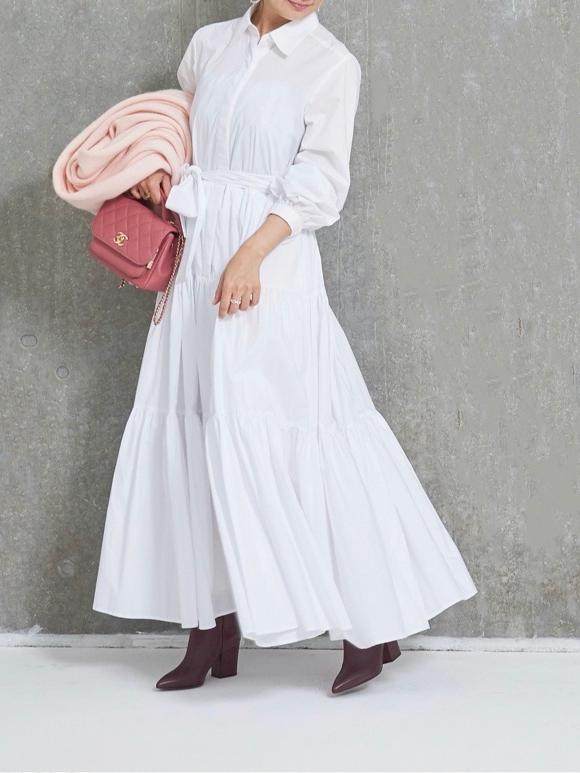 ティアードシャツワンピース/ホワイト | DRESS | OBLI 