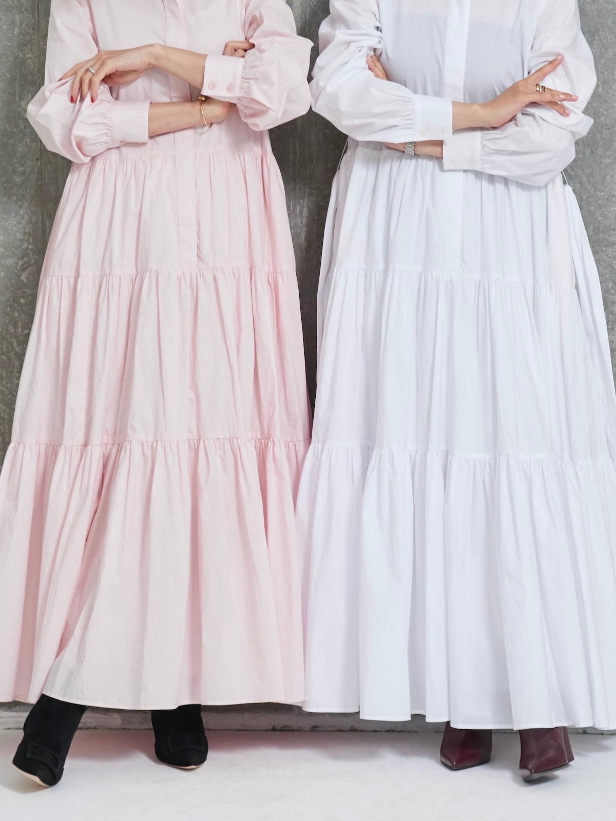 ティアードシャツワンピース/ホワイト | DRESS | OBLI 