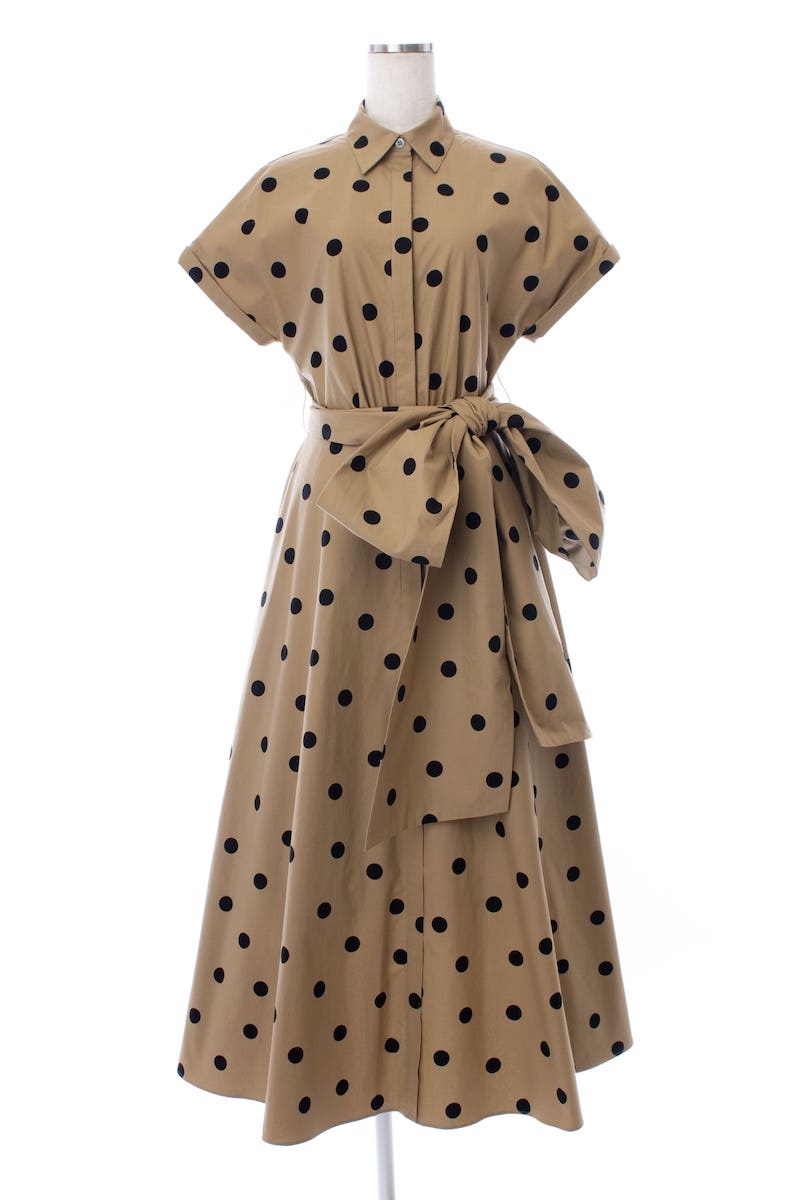 ベージュドットシャツワンピース