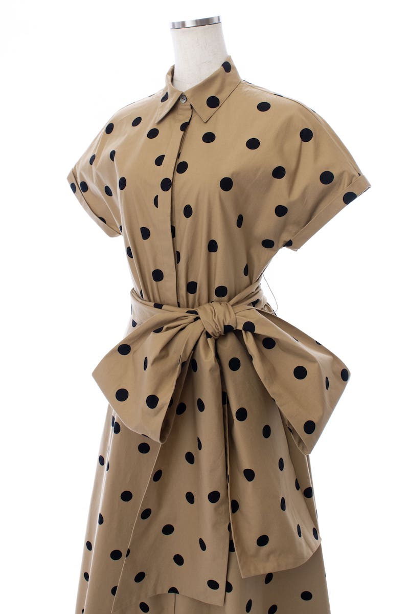 オブリ OBLI ドット柄 半袖シャツワンピース Mサイズ ベージュドットシャツワンピース | DRESS | OBLI