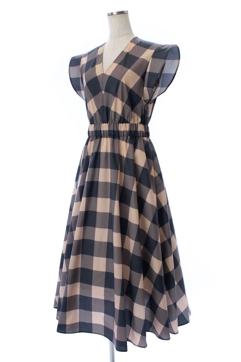 OBLI オブリ ブロックチェックティアードワンピース ブラウン 1size