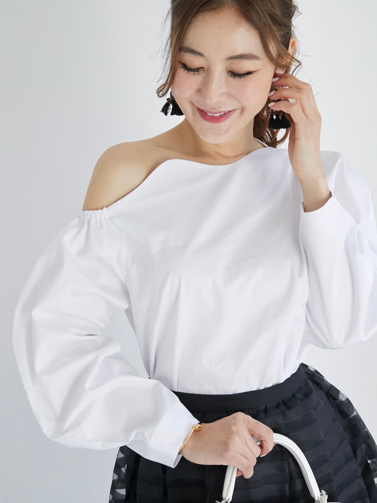 スカラップブラウス/ホワイト