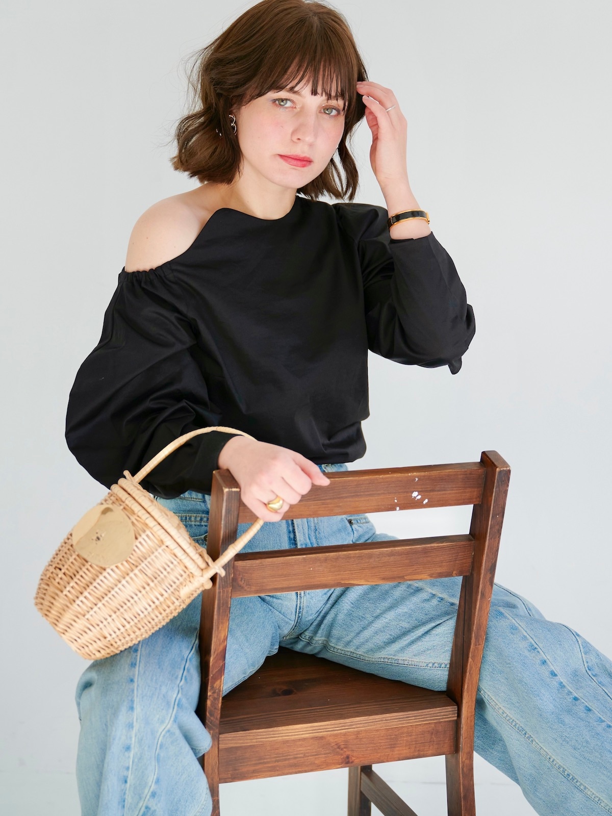 スカラップブラウス/ブラック【残りわずか】