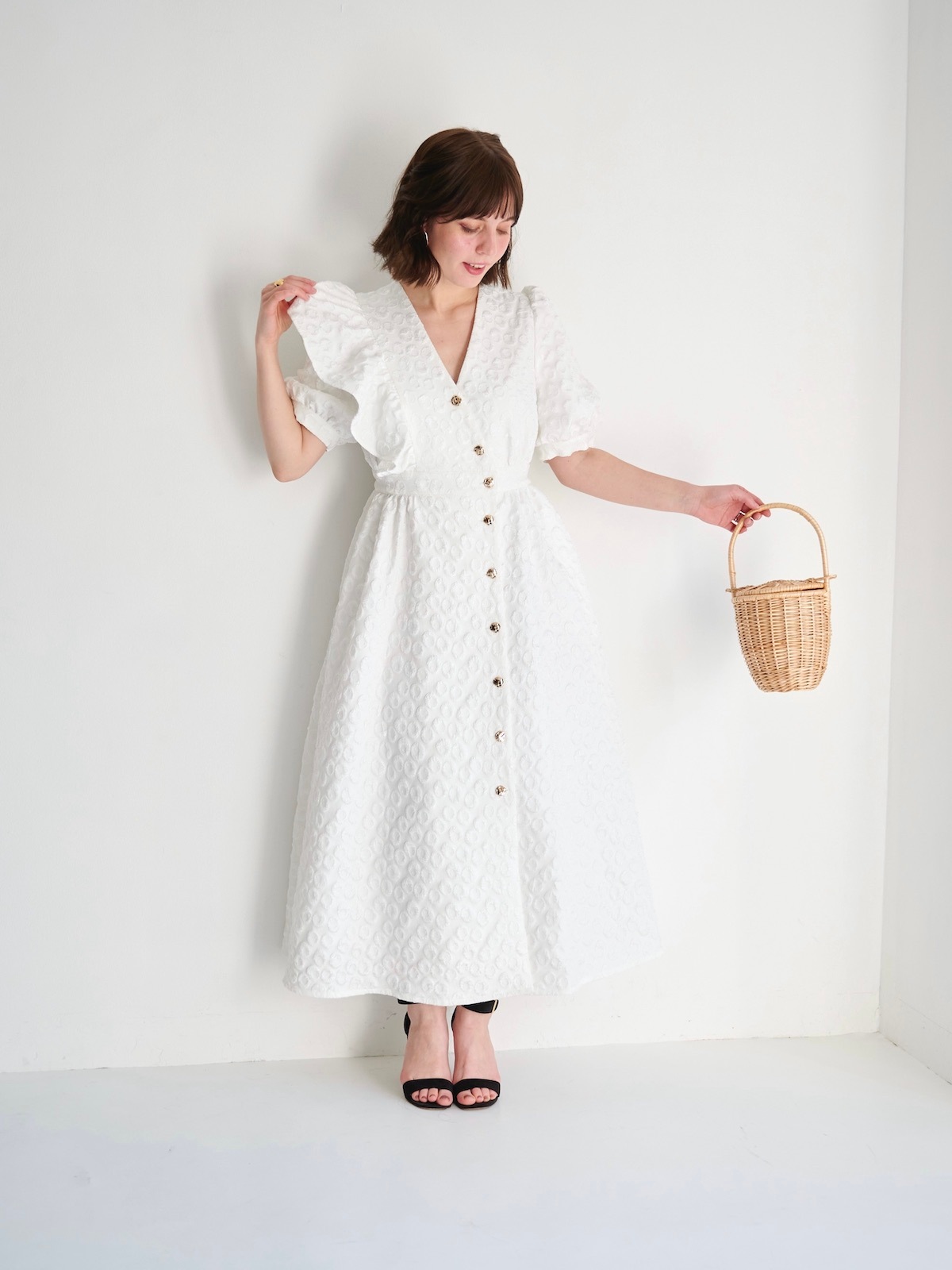 希少 TSUMORI CHISATO 光沢 ジャガード ワンピース フリル 希少 TSUMORI CHISATO 光沢 ジャガード ワンピース フリル