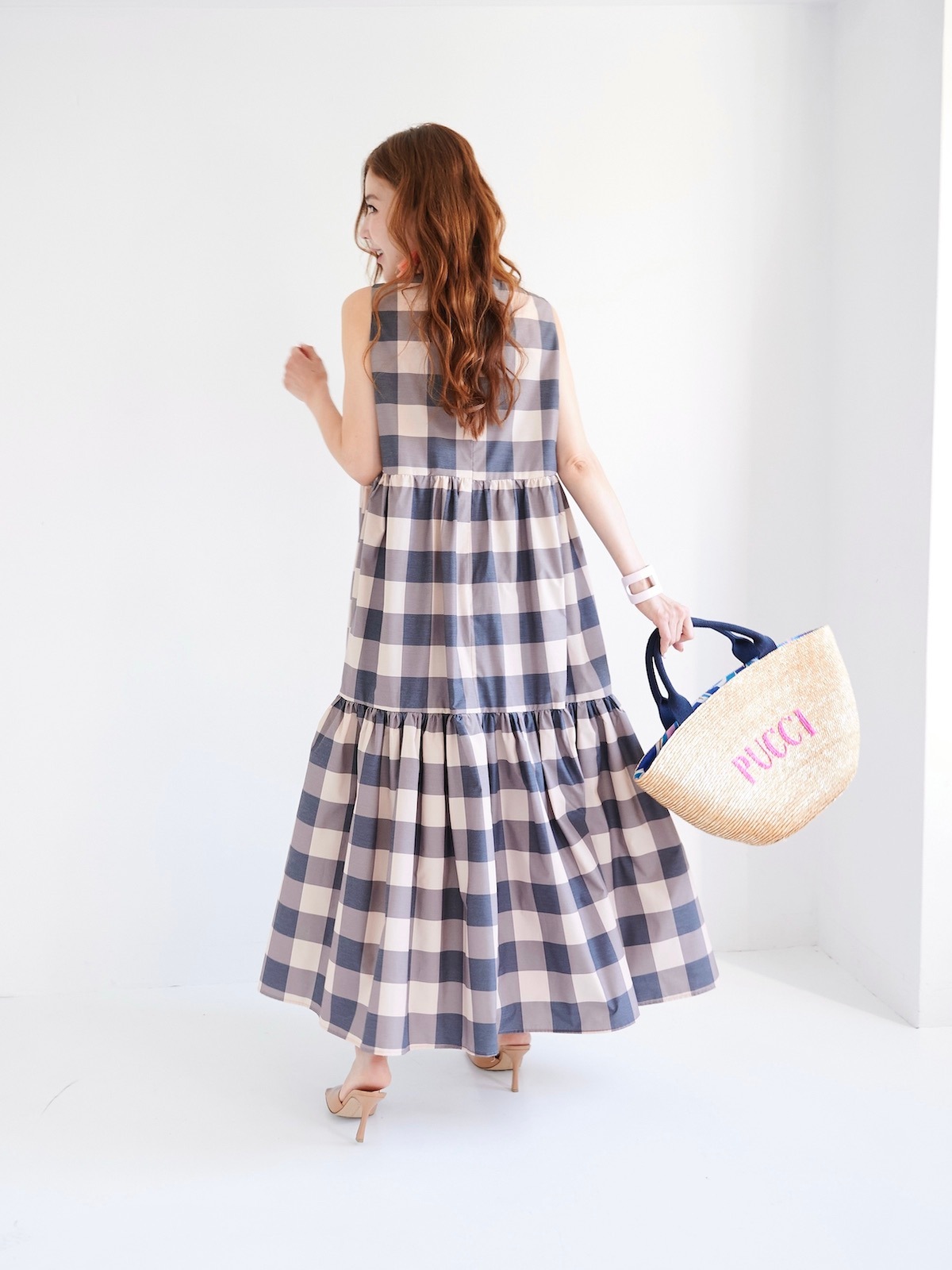 ブロックチェックティアードワンピース/ブラウン | DRESS | OBLI