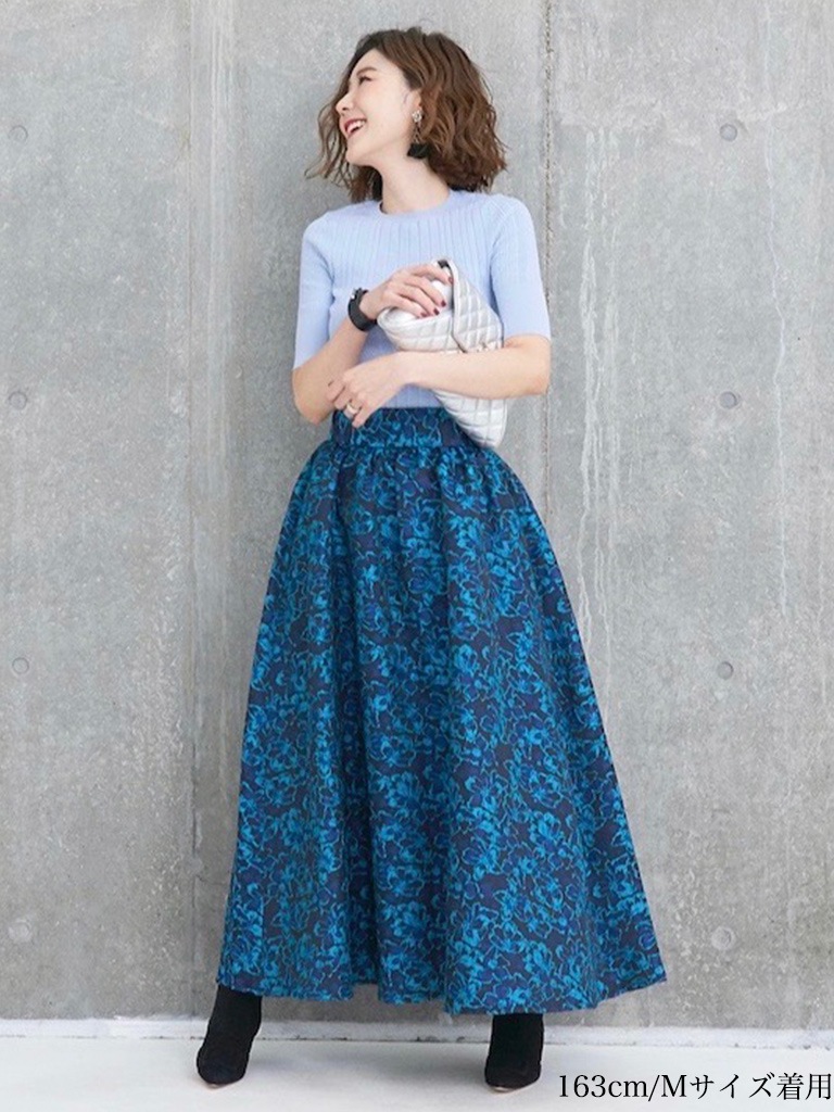 ブルーギャザースカート | BOTTOMS | OBLI 