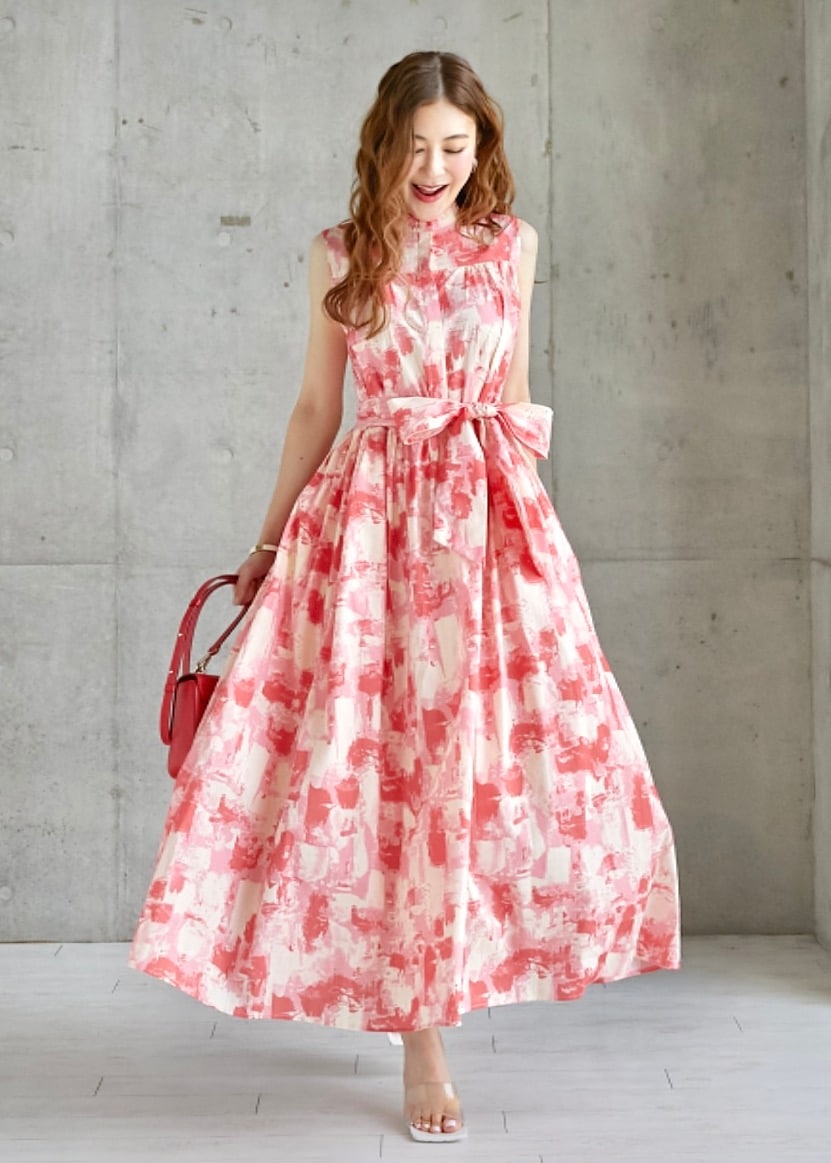 obli ピンクグラデ ハート ロングワンピース ハート刺繍ティアード