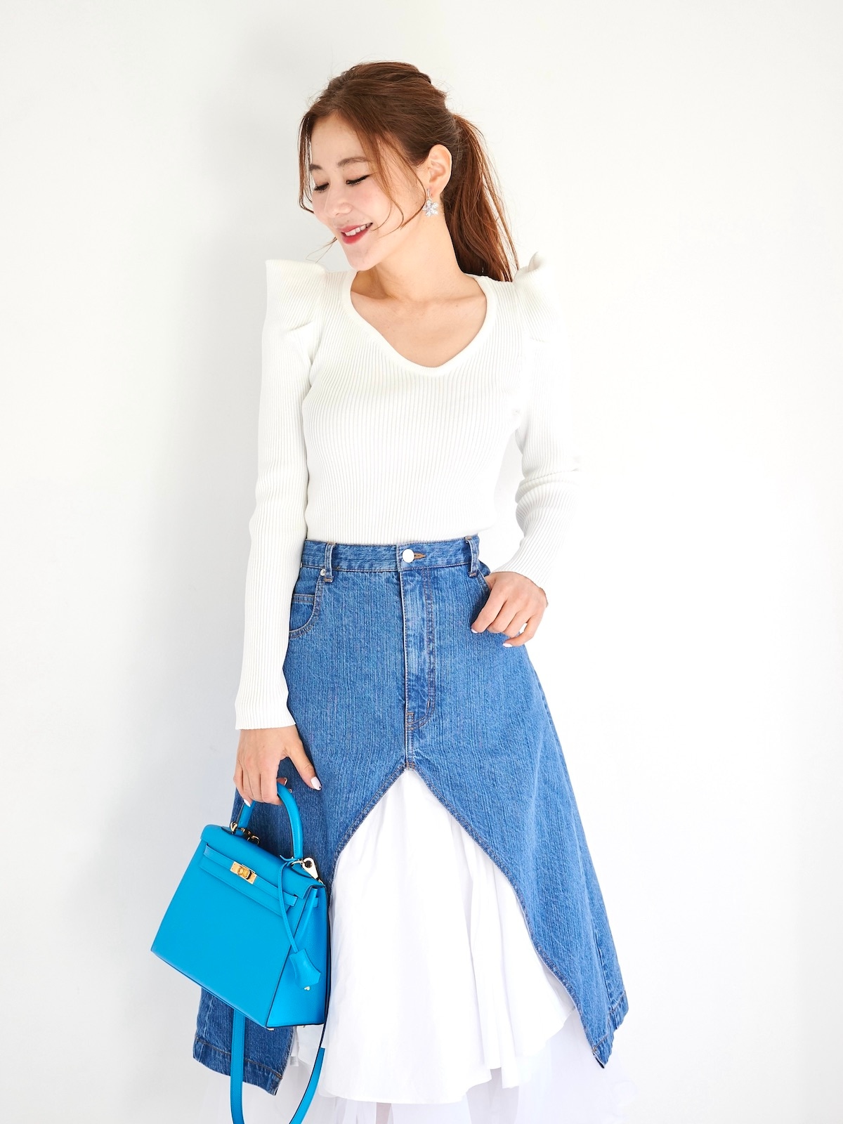 スカラップリブニット/ホワイト【残りわずか】 | TOPS | OBLI