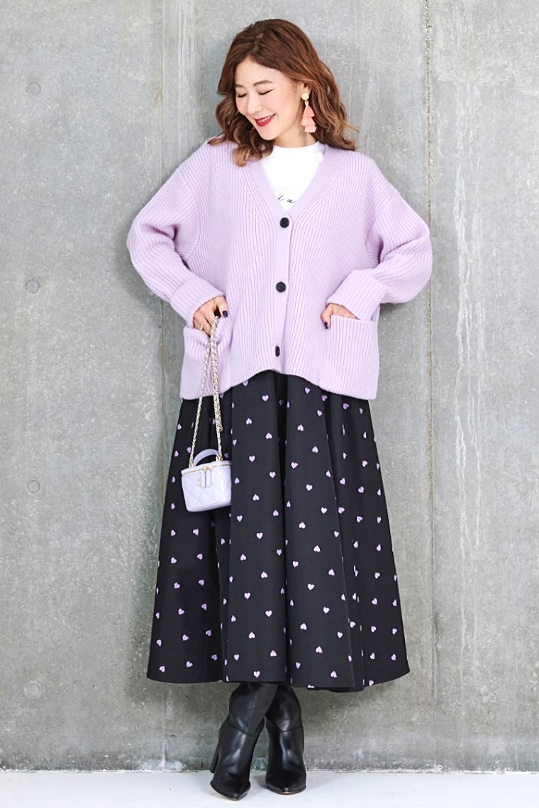 Vネックカーディガン/パープル