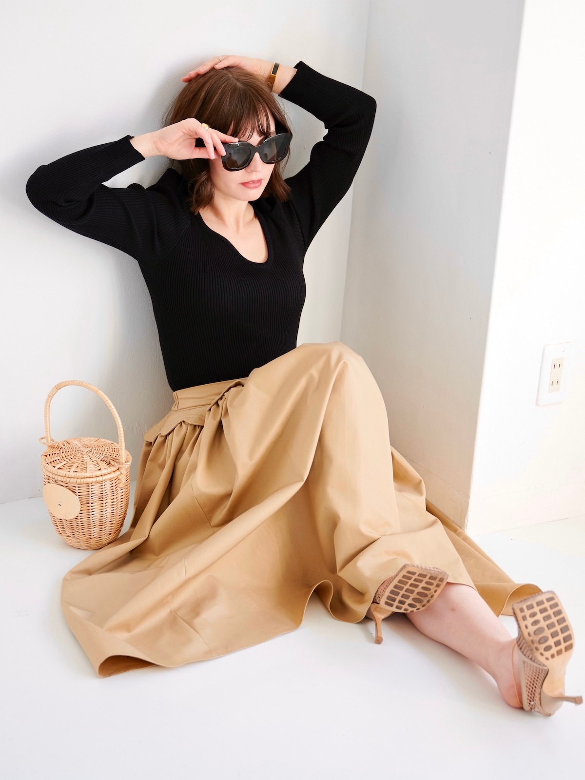 OBLI オブリ　スカラップリブニット　ブラック スカラップリブニット/ブラック【残りわずか】 | TOPS | OBLI