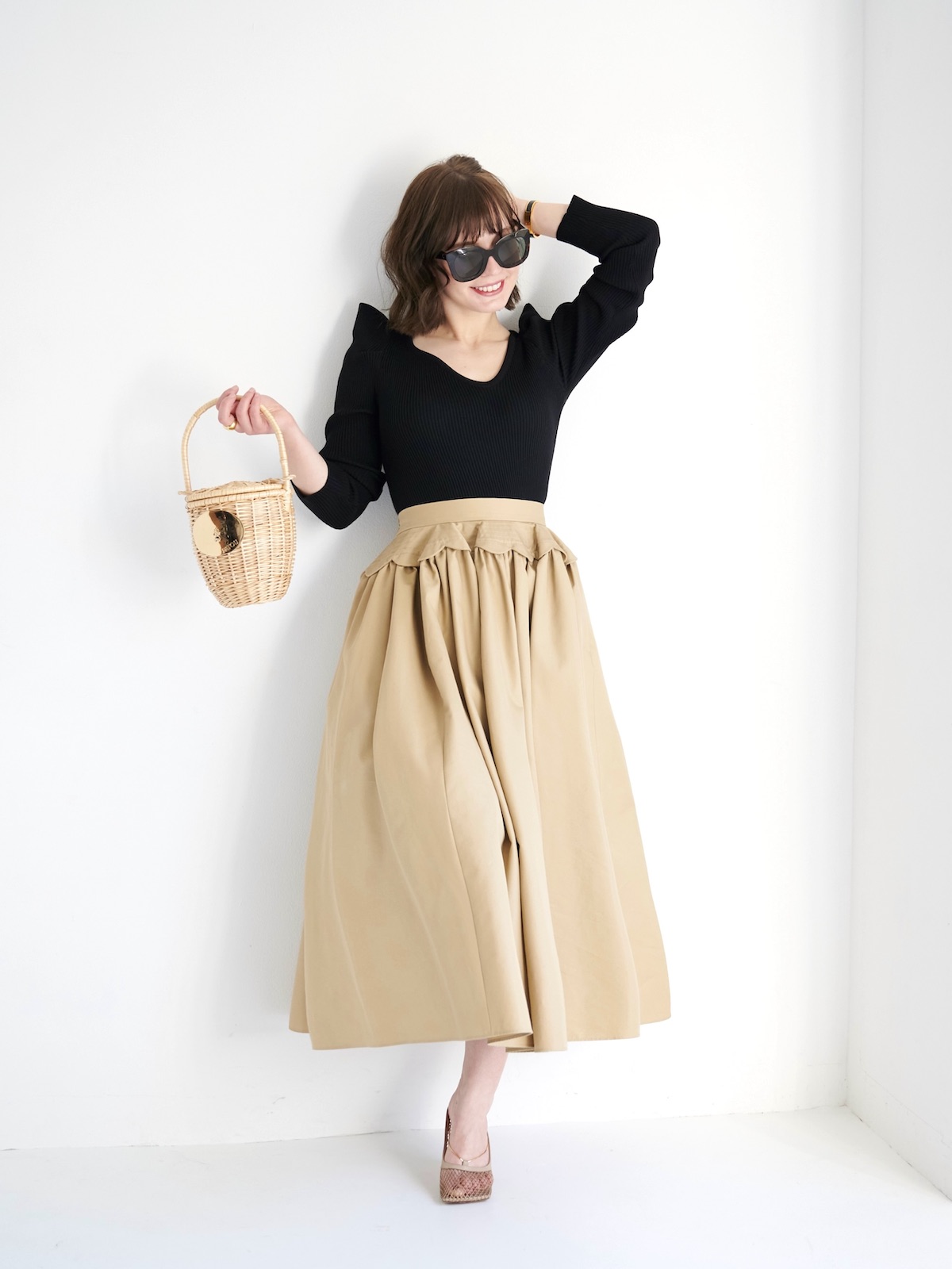 スカラップリブニット/ブラック