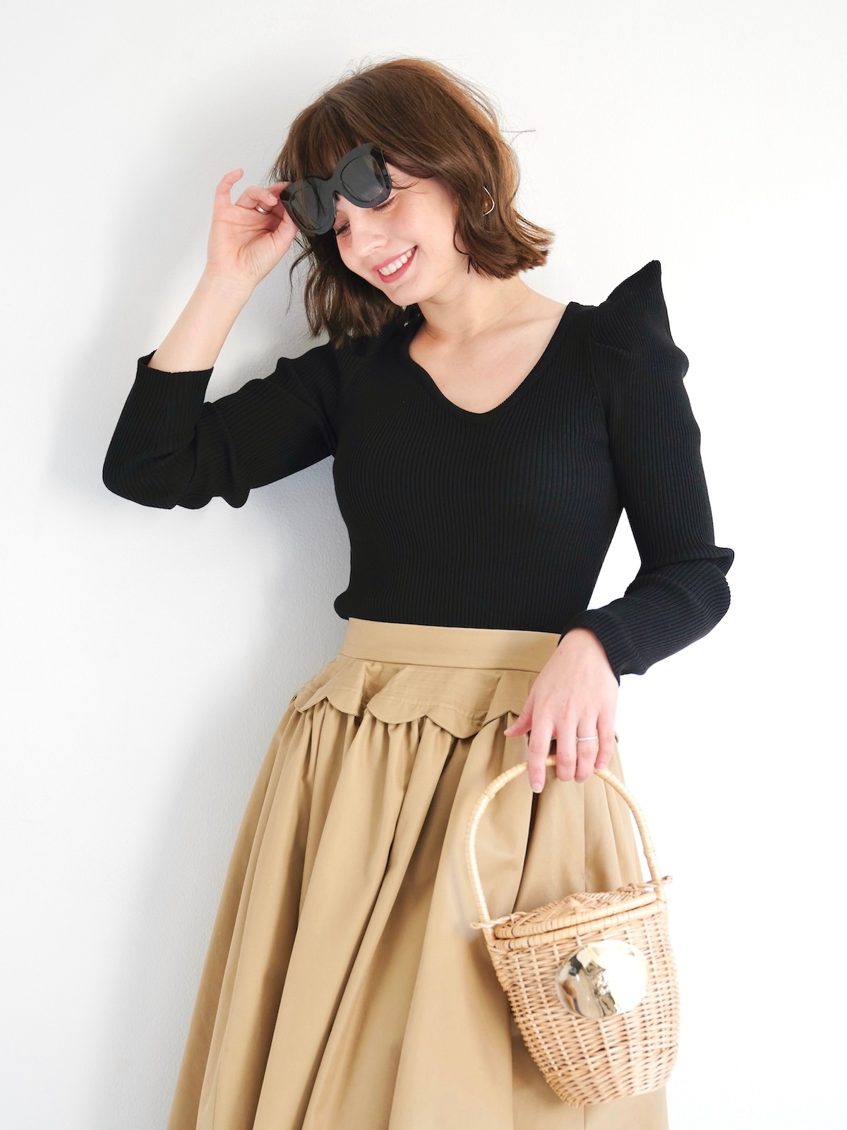 OBLI オブリ　スカラップリブニット　ブラック スカラップリブニット/ブラック【残りわずか】 | TOPS | OBLI