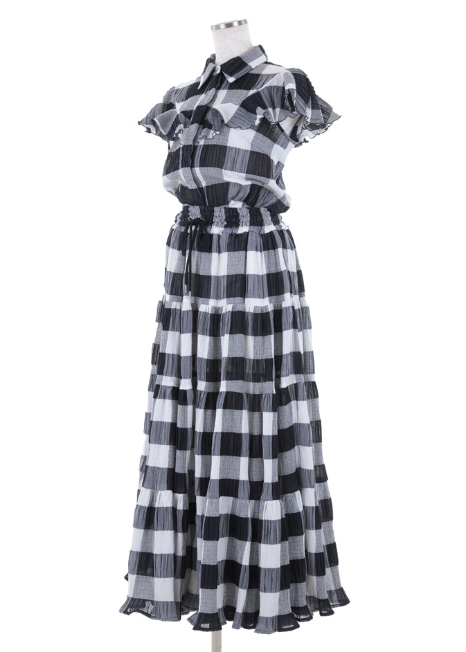 OBLI ブロックチェックブラウス&スカートセットアップ