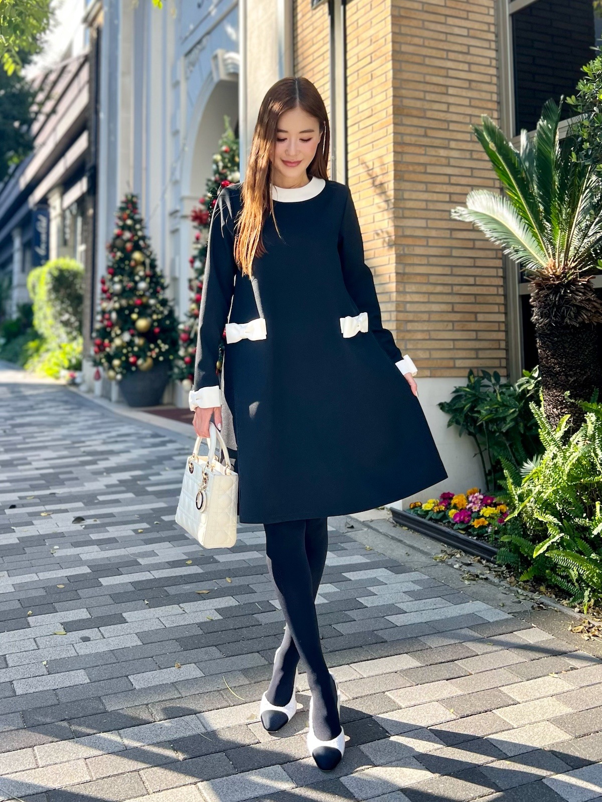 バイカラーリボンワンピース