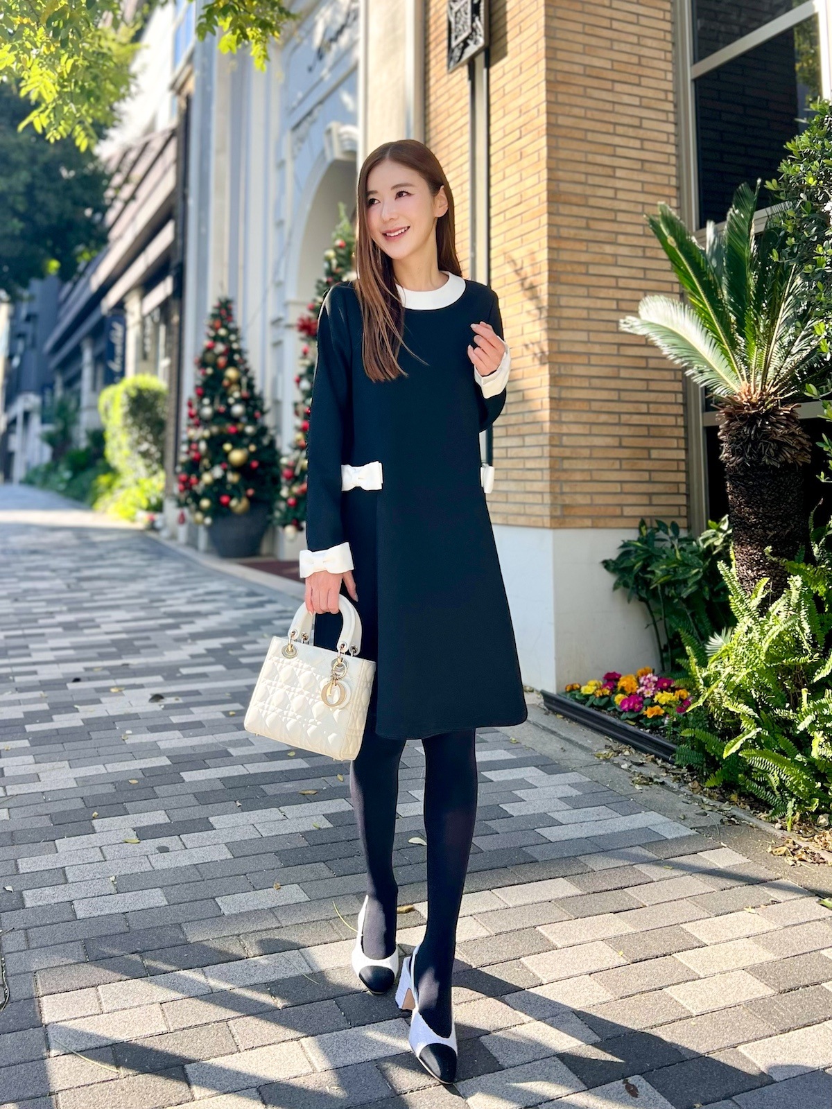 バイカラーリボンワンピース