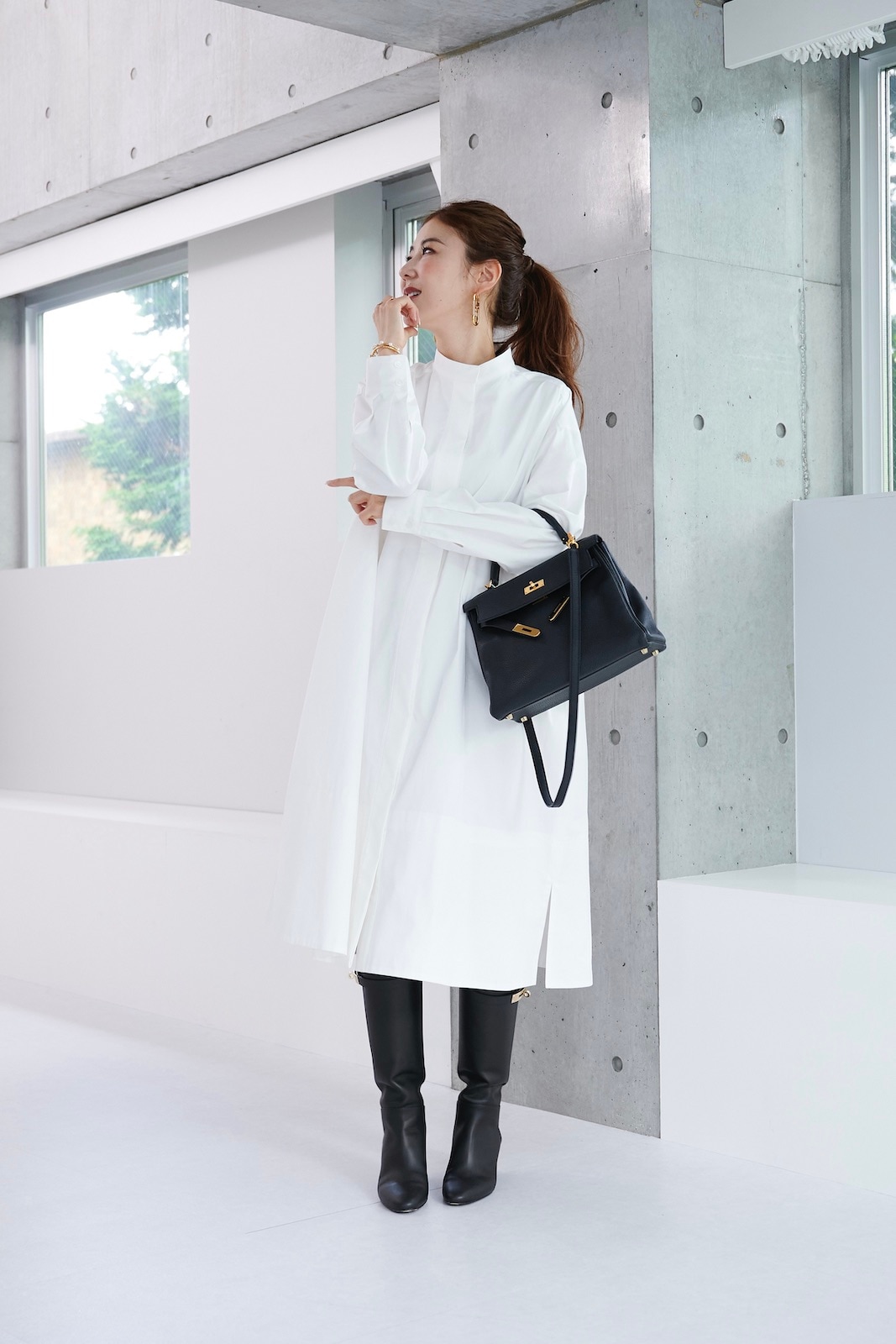 スタンドカラーシャツワンピース【残りわずか】