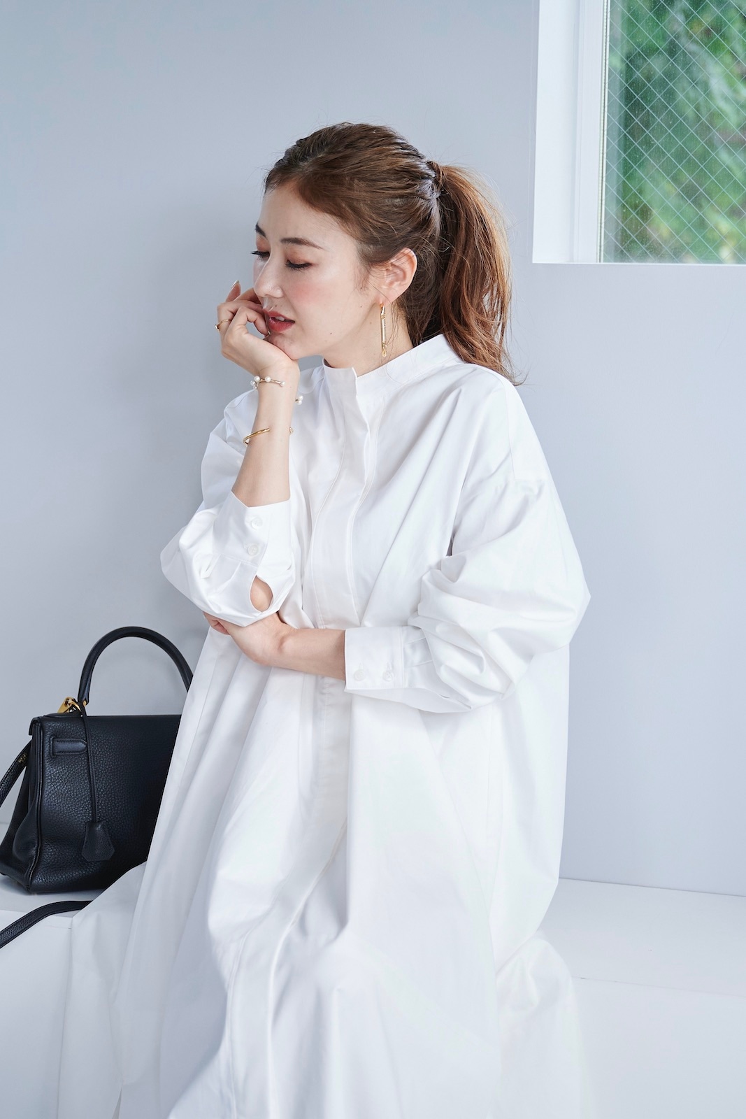 スタンドカラーシャツワンピース【残りわずか】