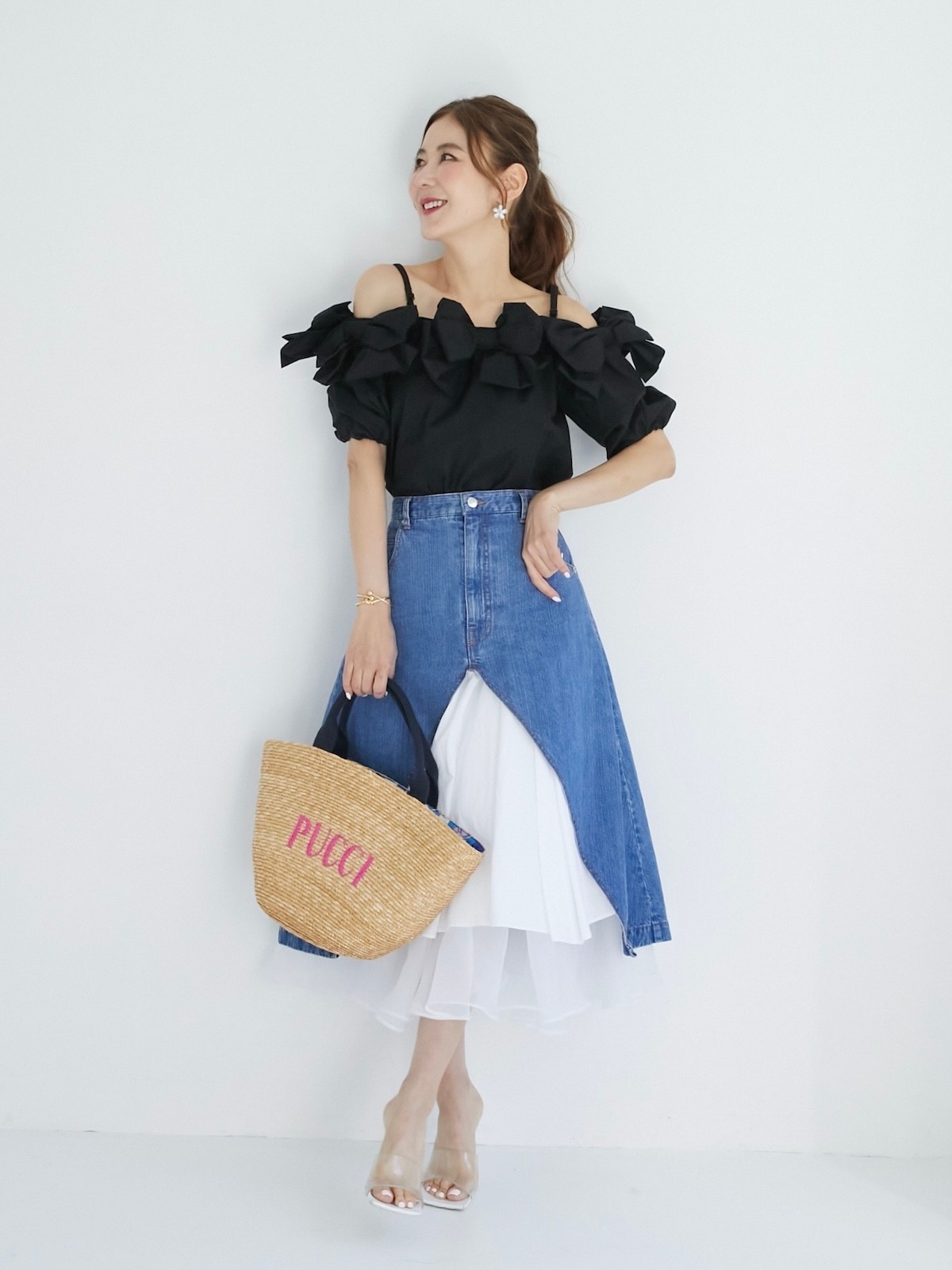 オフショルリボンブラウス