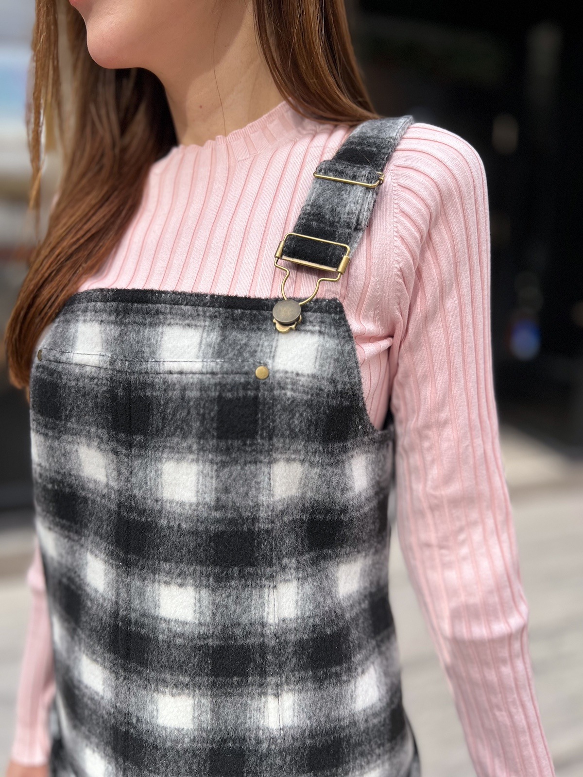 チェックロンパースワンピース【残り1点】