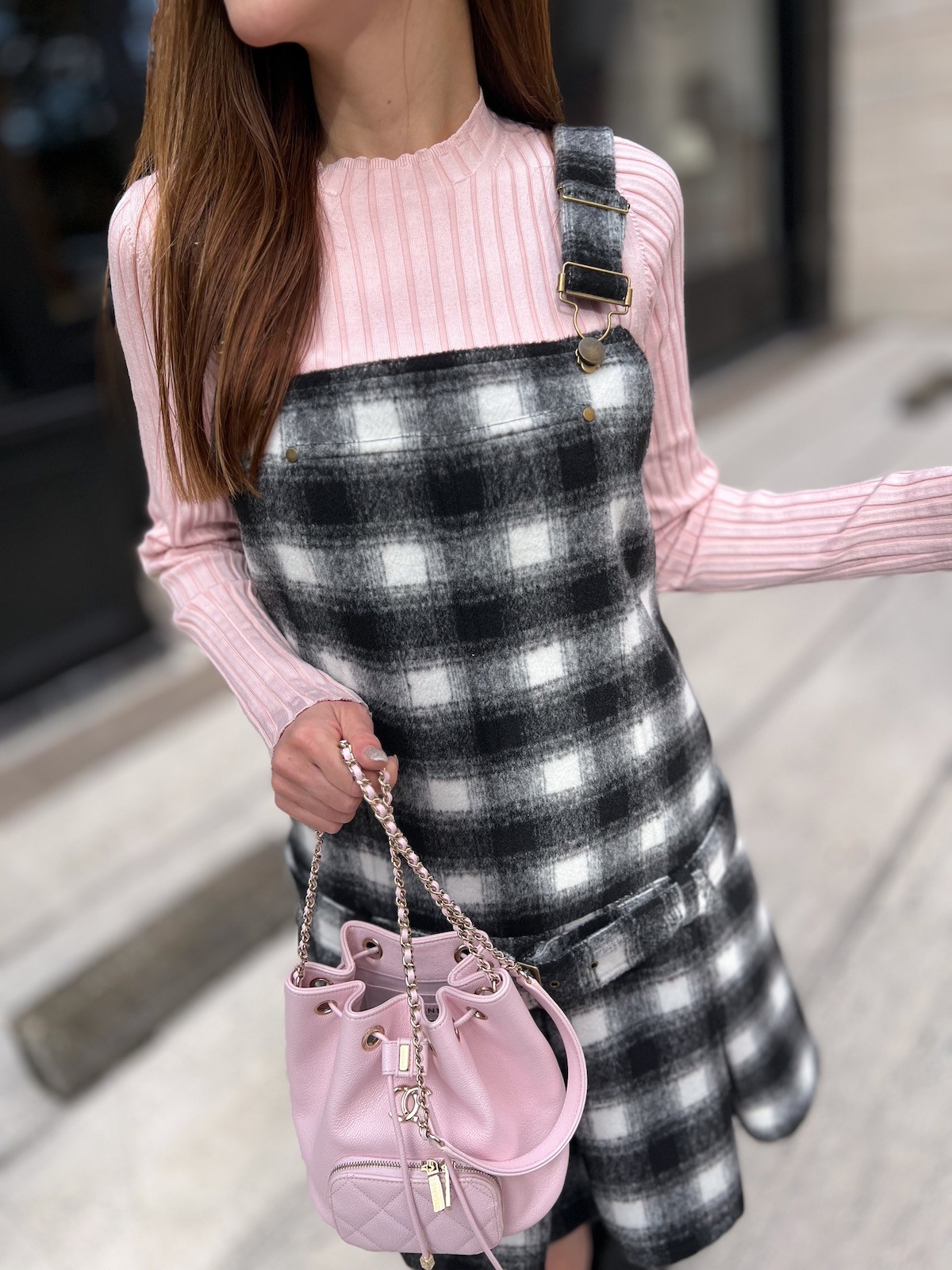 チェックロンパースワンピース【残り1点】