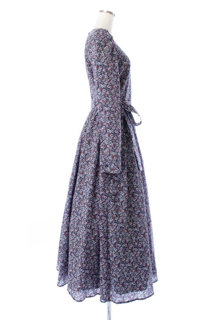 国内発送【PHASE EIGHT】花柄ラップワンピース♪大人パープル PEIRAN 花柄 ラップワンピース カシュクール 半袖 膝下 透け感 M