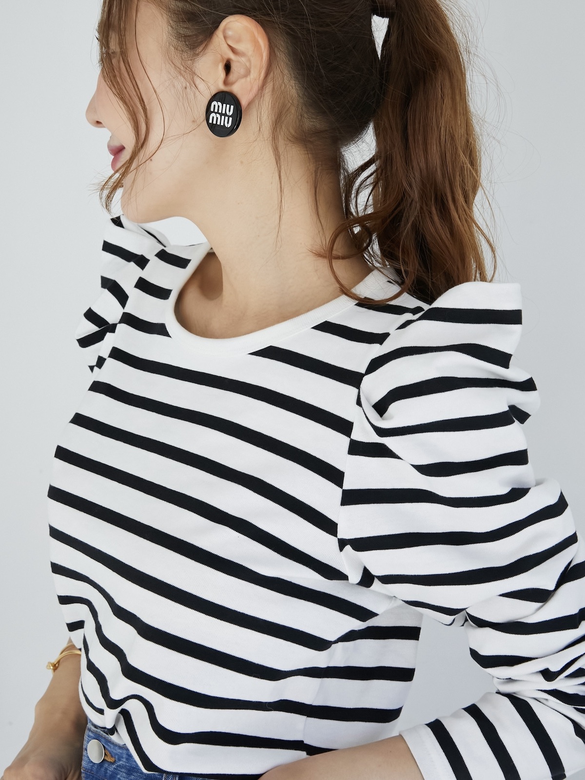 OBLI オブリ パワーショルダー　ボーダーカットソー パワーショルダーボーダーカットソー | TOPS | OBLI