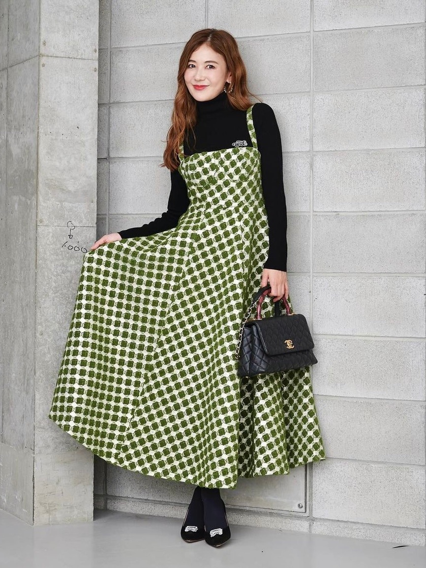 オブリ obli グリーンジャガードワンピース グリーンジャガードワンピース | DRESS | OBLI