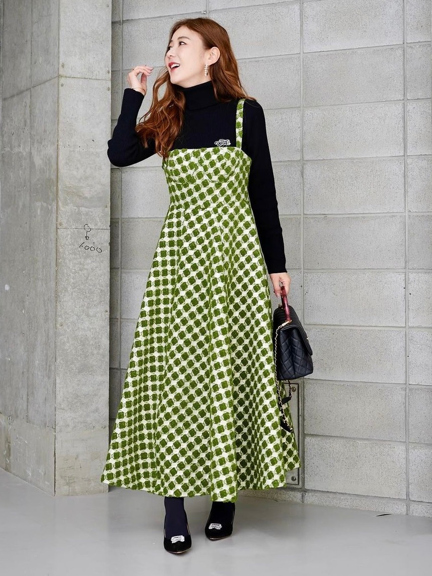 [美品]完売品　値下げ可能　OBLI ジャガードキャミワンピース　グリーン グリーンジャガードワンピース【残り3点】 | DRESS | OBLI