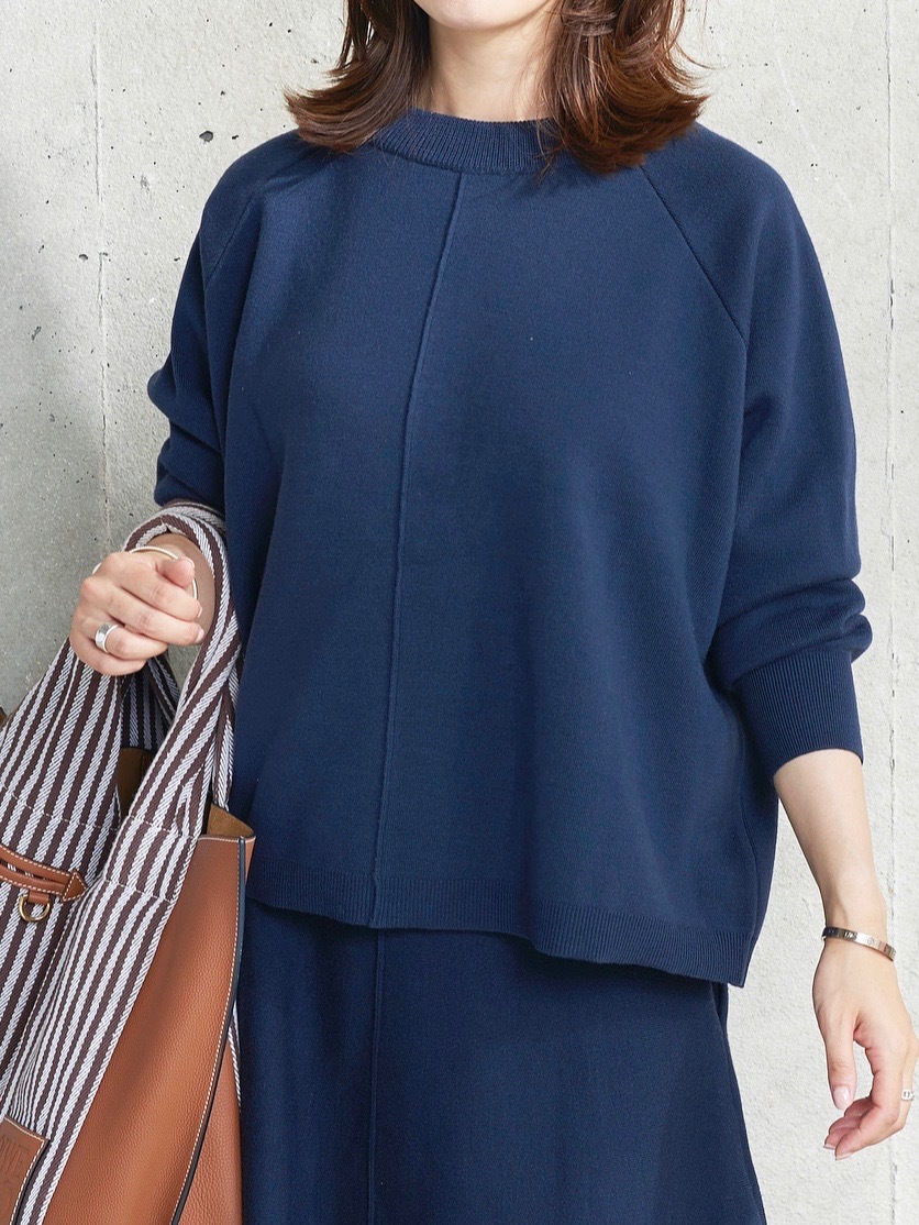 ウールクルーネックニット/ネイビー | TOPS | OBLI