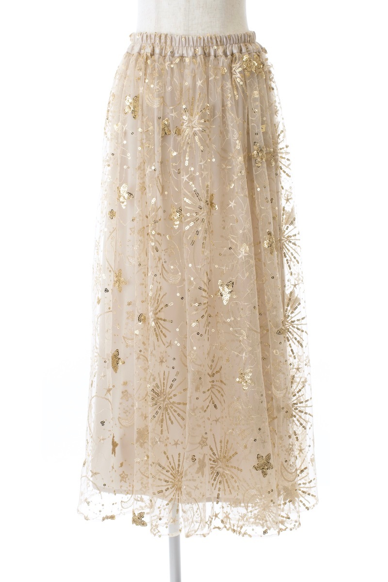 スパンコールチュールスカート/ゴールド | ALL ITEM | OBLI 