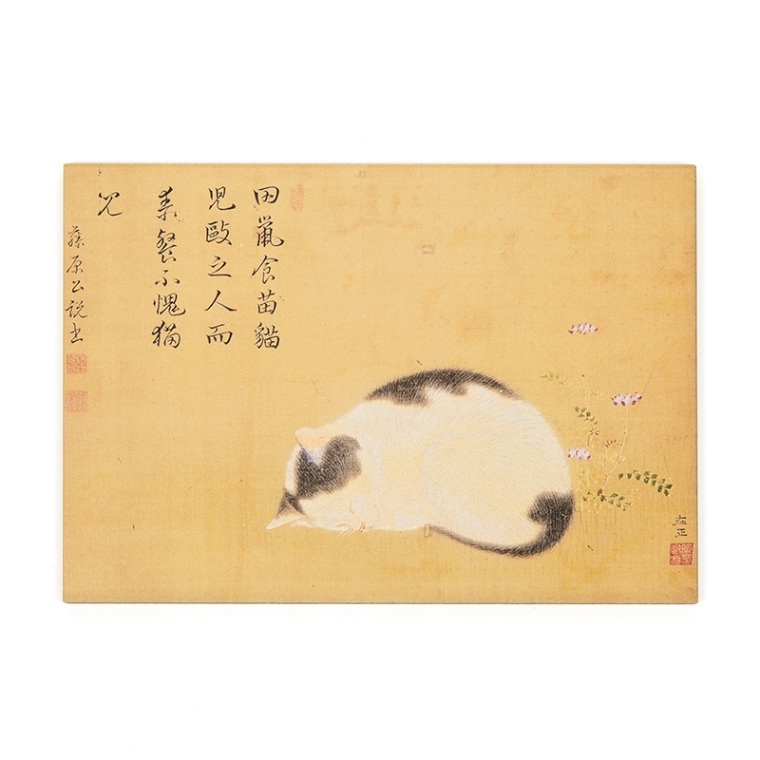 ウッドポストカード：原在正《猫図》