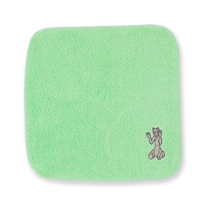 刺繍タオルハンカチ（グリーン）：青銅鍍金銀 羽人