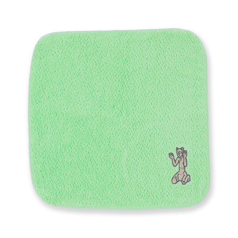 刺繍タオルハンカチ（グリーン）：青銅鍍金銀 羽人