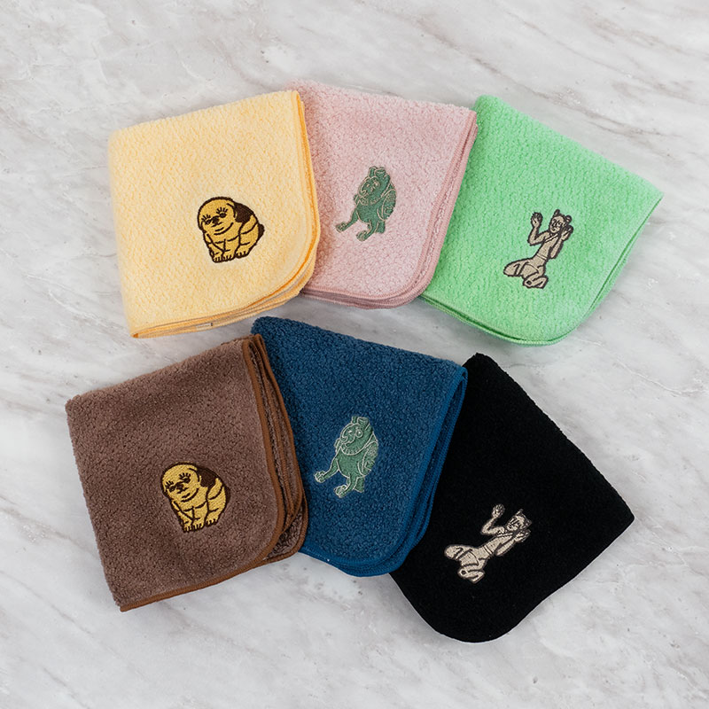 刺繍タオルハンカチ（ピンク）：青銅 鴟きょう形水滴